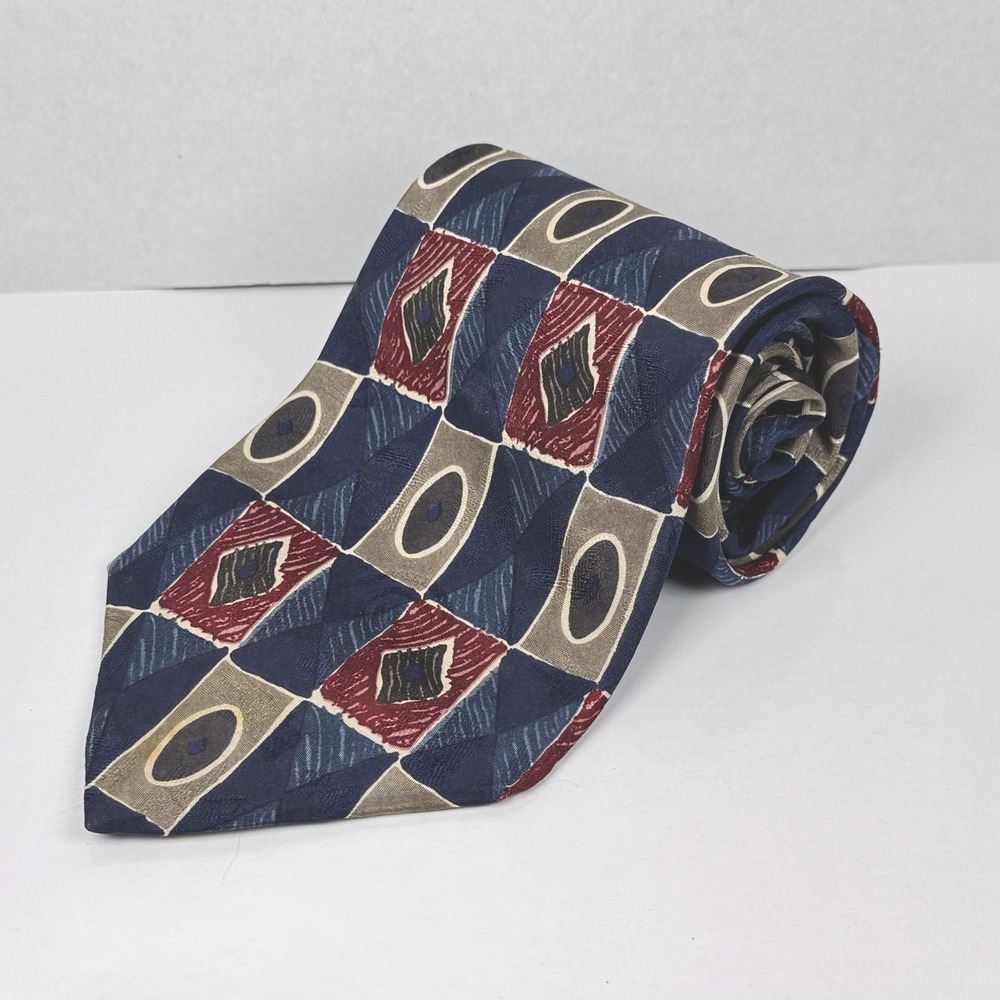 Bugatti Vintage Tie Geometric Abstract Pattern Made in USA – 100% Italian Silk